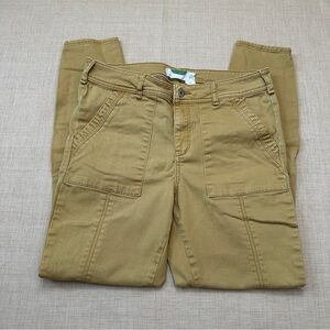 Anthro Mustard Front Seamed 27in Inseam Patch Slash Pockets Skinny Pants